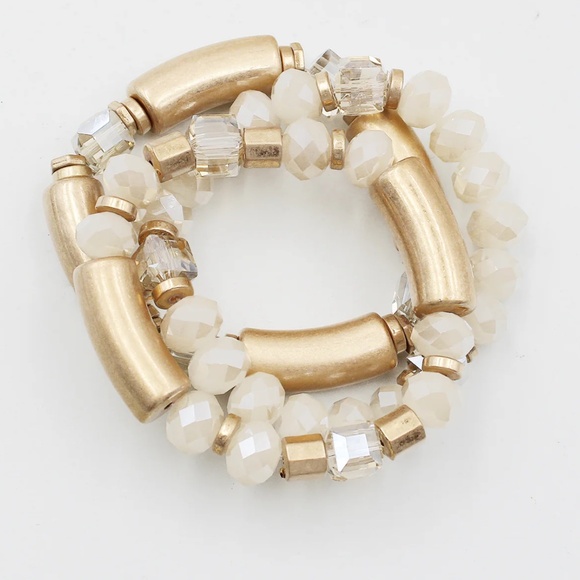 3 Stack Bead Bracelet Set NEW gold / Crystal  Stretch- New - Picture 4 of 6